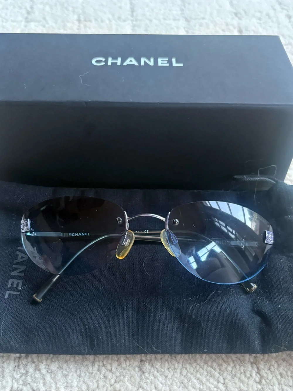 CHANEL Men’s Round Sunglasses - Black Frame with Blue Lenses